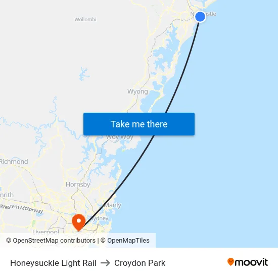 Honeysuckle Light Rail to Croydon Park map
