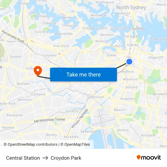 Central Station to Croydon Park map