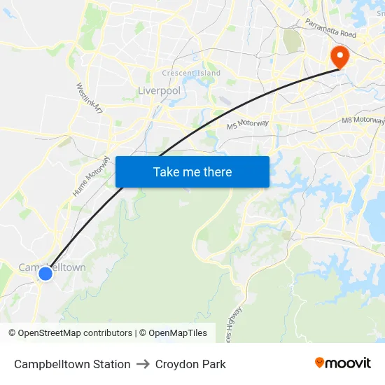 Campbelltown Station to Croydon Park map