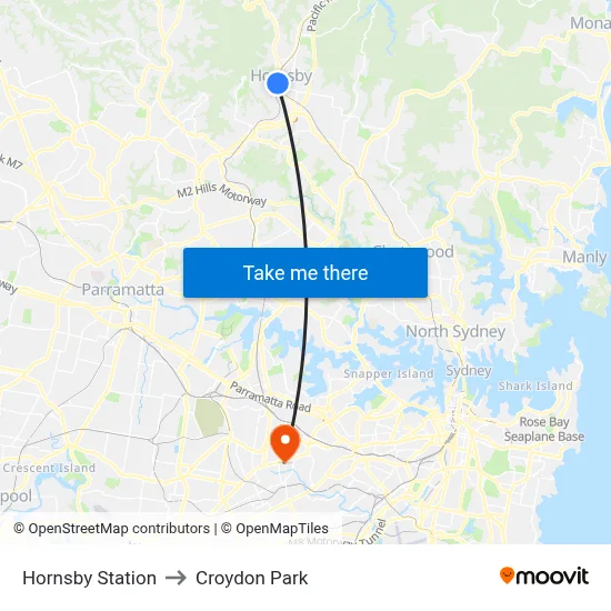Hornsby Station to Croydon Park map