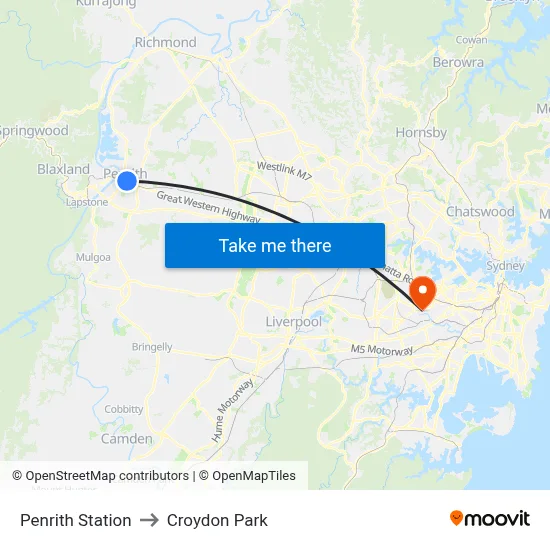 Penrith Station to Croydon Park map