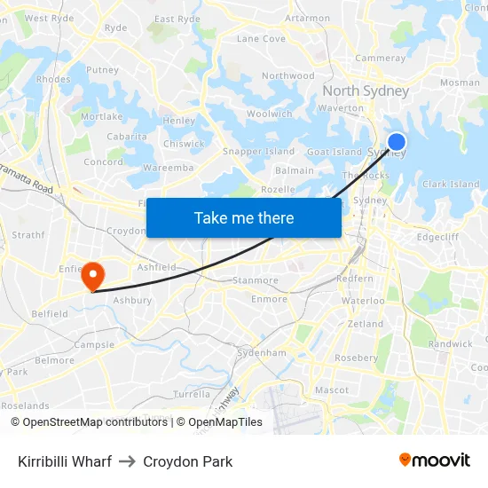 Kirribilli Wharf to Croydon Park map