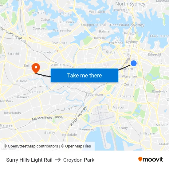 Surry Hills Light Rail to Croydon Park map