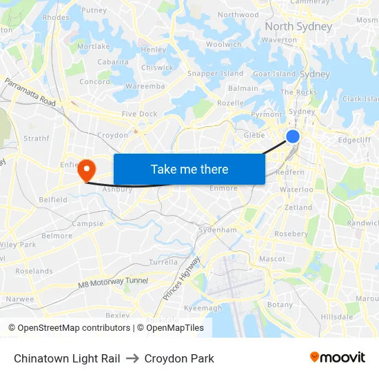 Chinatown Light Rail to Croydon Park map