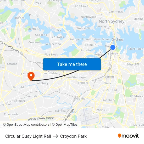 Circular Quay Light Rail to Croydon Park map