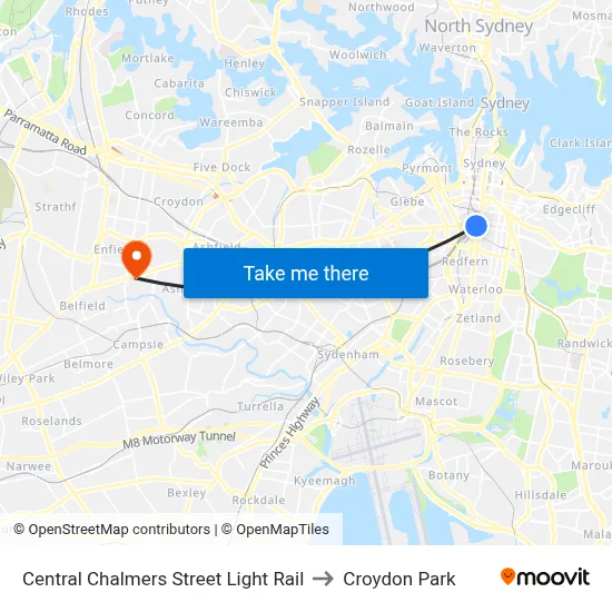 Central Chalmers Street Light Rail to Croydon Park map