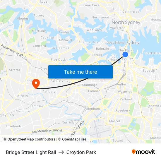 Bridge Street Light Rail to Croydon Park map