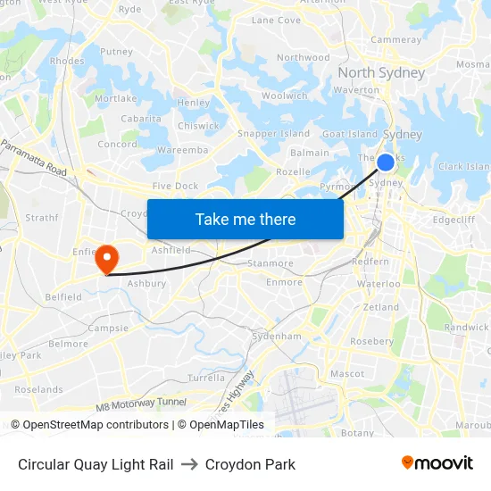Circular Quay Light Rail to Croydon Park map