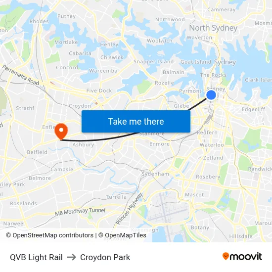 QVB Light Rail to Croydon Park map