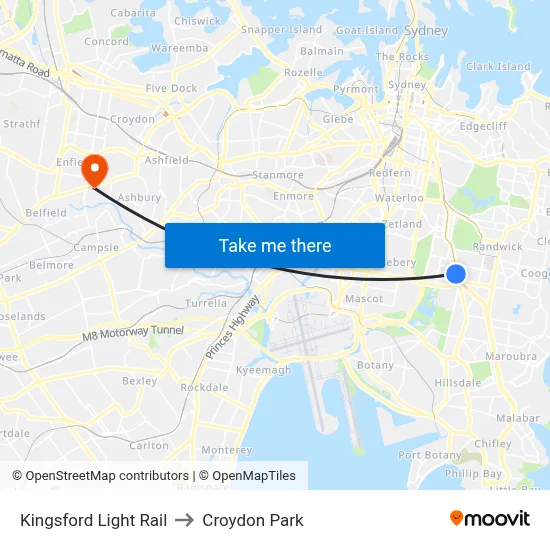 Kingsford Light Rail to Croydon Park map