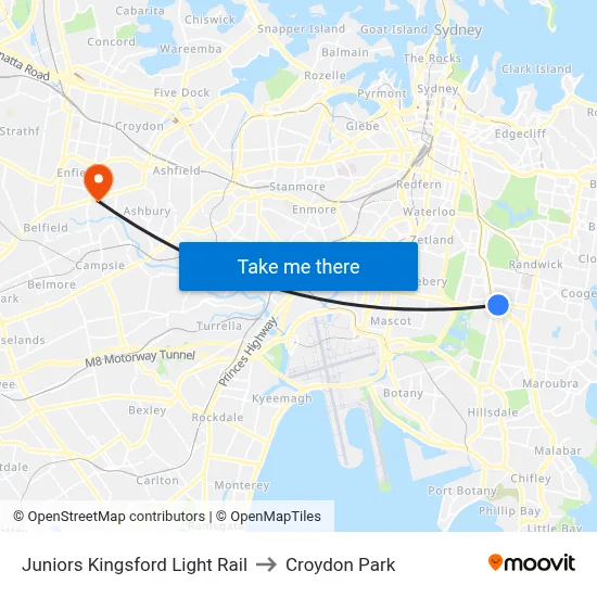 Juniors Kingsford Light Rail to Croydon Park map