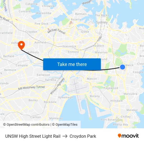 UNSW High Street Light Rail to Croydon Park map