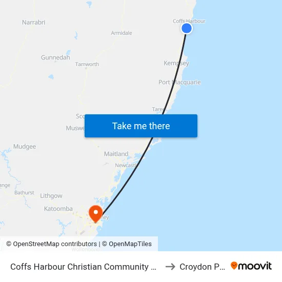 Coffs Harbour Christian Community School to Croydon Park map
