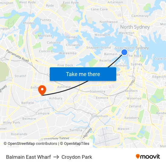 Balmain East Wharf to Croydon Park map