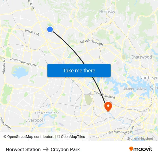 Norwest Station to Croydon Park map