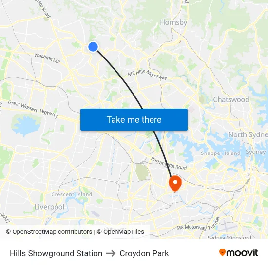 Hills Showground Station to Croydon Park map