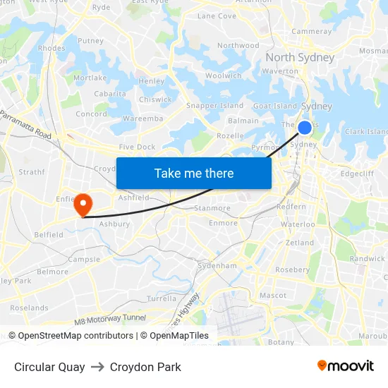Circular Quay to Croydon Park map