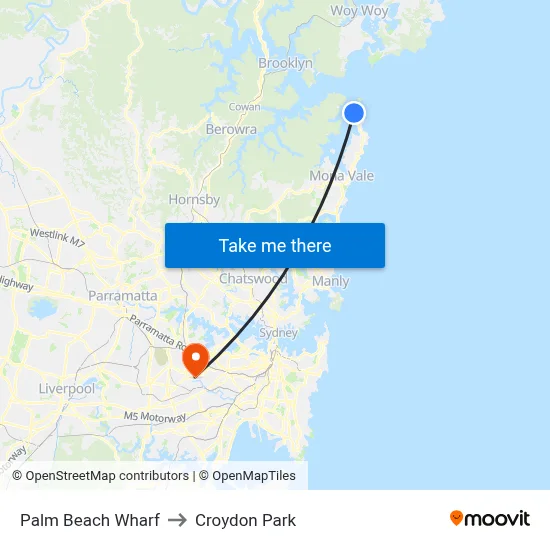 Palm Beach Wharf to Croydon Park map