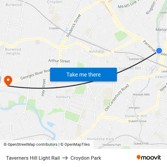Taverners Hill Light Rail to Croydon Park map
