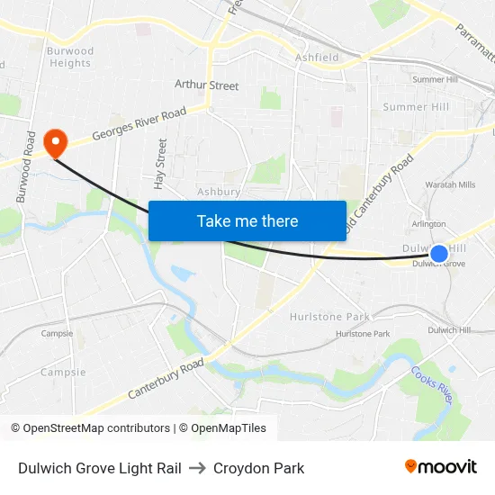 Dulwich Grove Light Rail to Croydon Park map