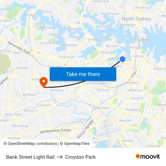 Bank Street Light Rail to Croydon Park map
