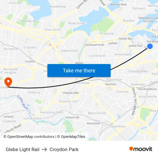 Glebe Light Rail to Croydon Park map