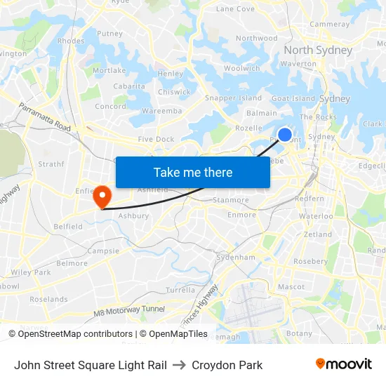 John Street Square Light Rail to Croydon Park map