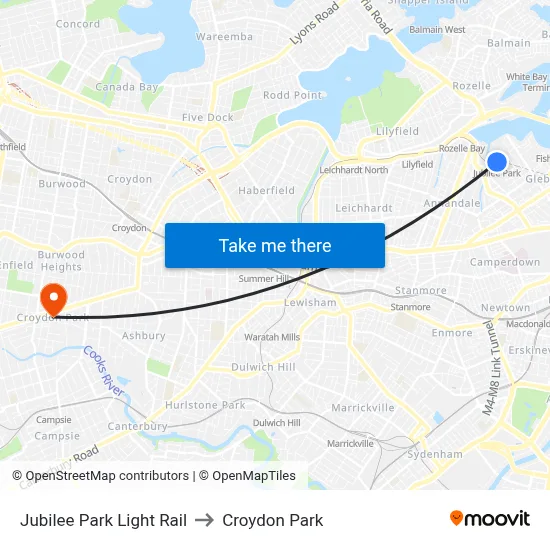 Jubilee Park Light Rail to Croydon Park map