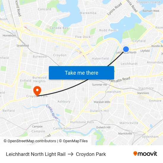 Leichhardt North Light Rail to Croydon Park map