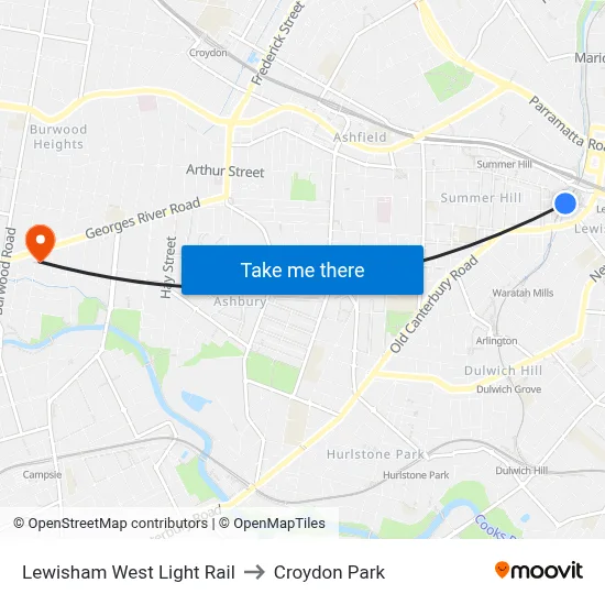 Lewisham West Light Rail to Croydon Park map
