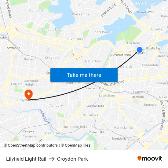 Lilyfield Light Rail to Croydon Park map