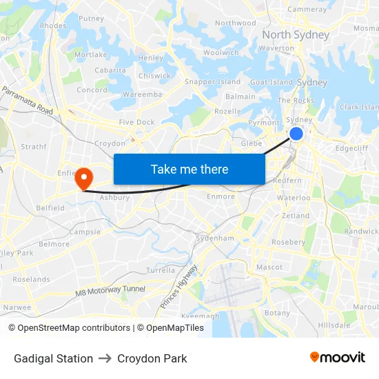 Gadigal Station to Croydon Park map