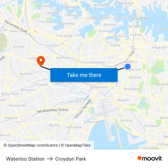 Waterloo Station to Croydon Park map