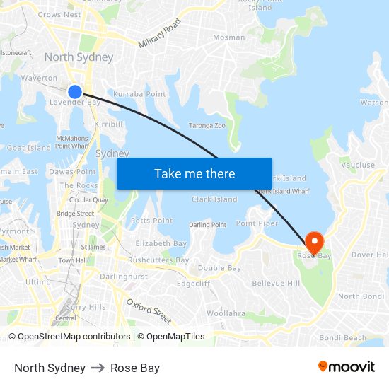 North Sydney to Rose Bay map