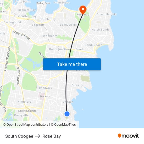 South Coogee to Rose Bay map