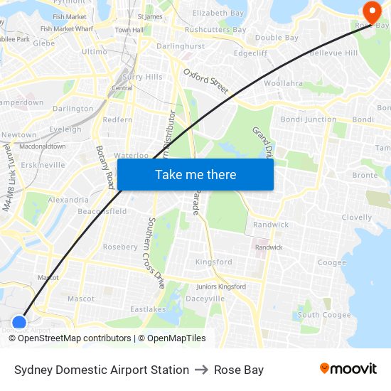 Sydney Domestic Airport Station to Rose Bay map