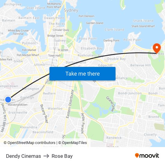 Dendy Cinemas to Rose Bay map