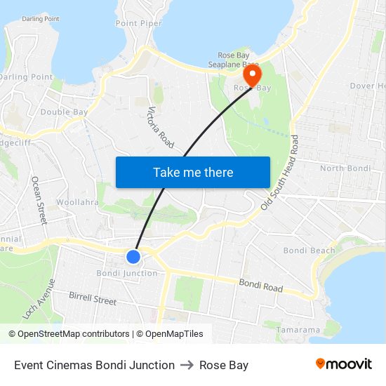 Event Cinemas Bondi Junction to Rose Bay map