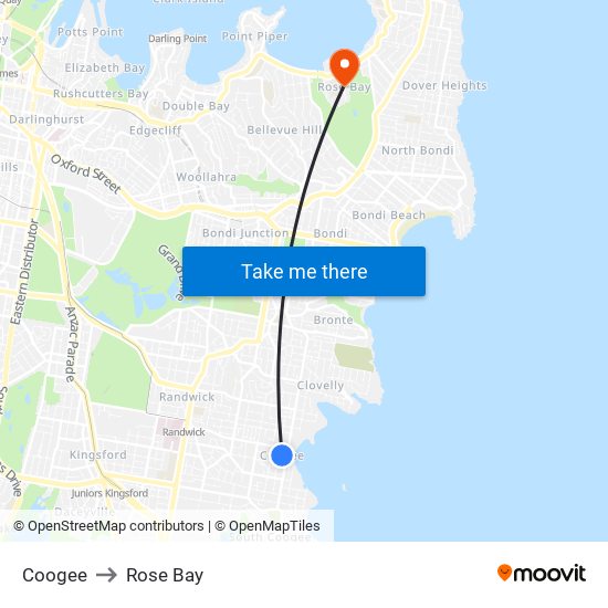 Coogee to Rose Bay map