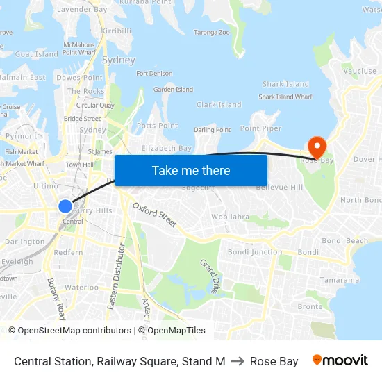 Central Station, Railway Square, Stand M to Rose Bay map
