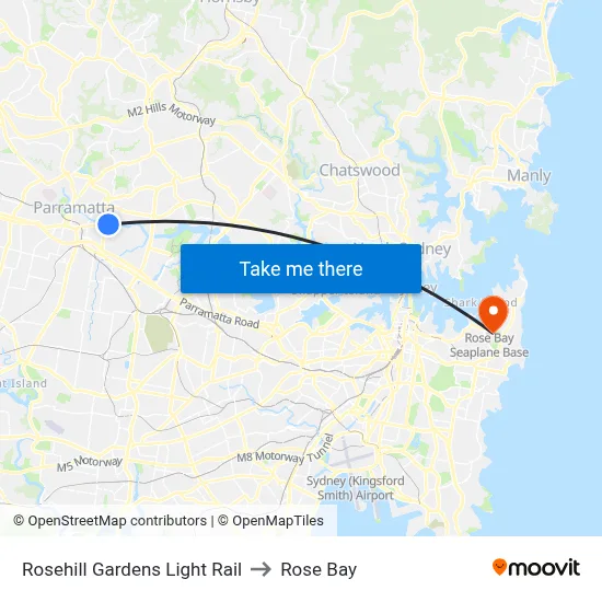 Rosehill Gardens Light Rail to Rose Bay map