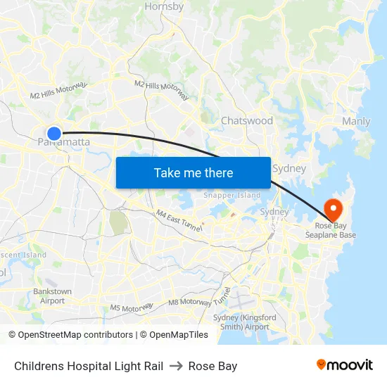 Childrens Hospital Light Rail to Rose Bay map