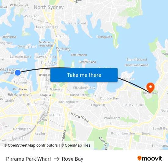 Pirrama Park Wharf to Rose Bay map