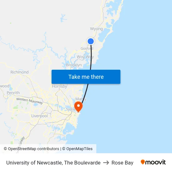 University of Newcastle, The Boulevarde to Rose Bay map