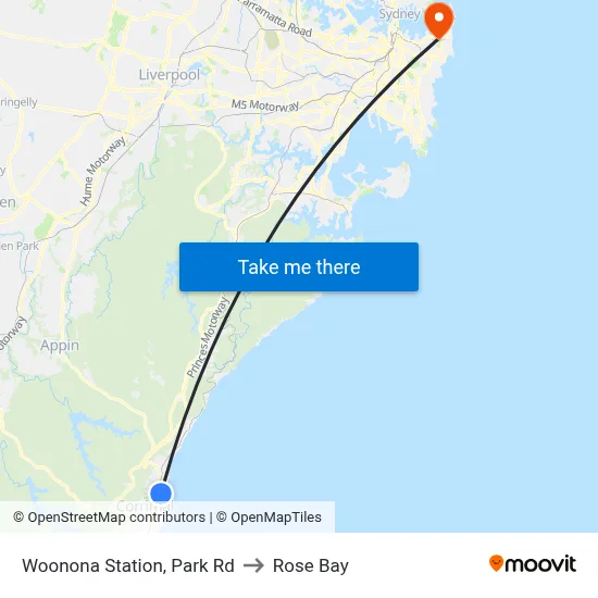Woonona Station, Park Rd to Rose Bay map