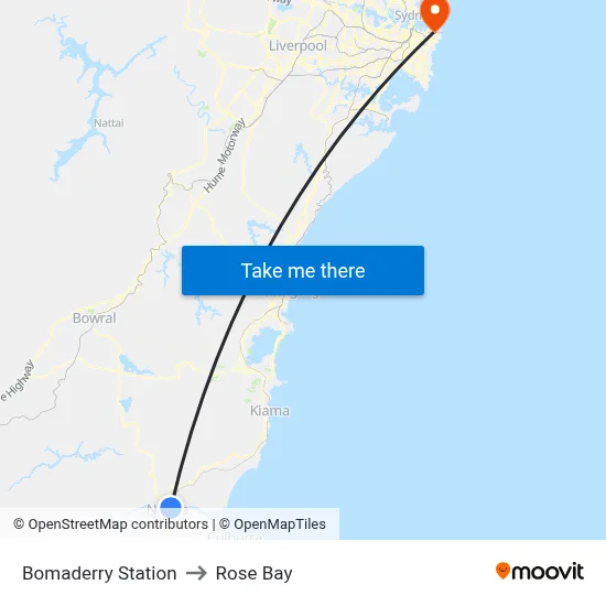 Bomaderry Station to Rose Bay map