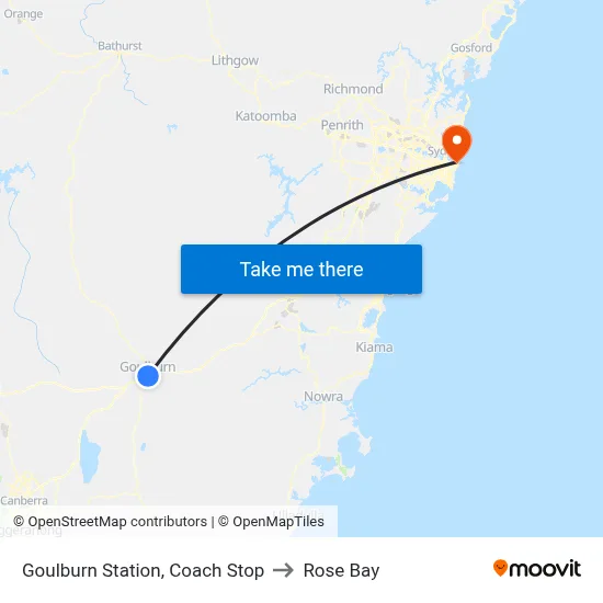Goulburn Station, Coach Stop to Rose Bay map