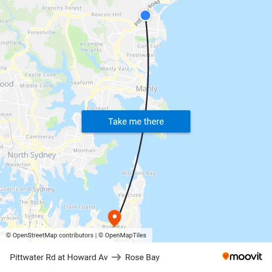 Pittwater Rd at Howard Av to Rose Bay map