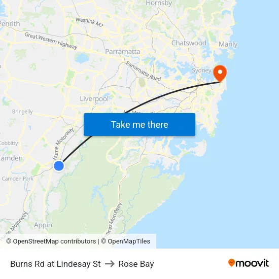 Burns Rd at Lindesay St to Rose Bay map