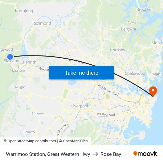 Warrimoo Station, Great Western Hwy to Rose Bay map